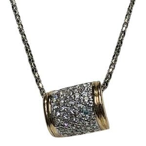 Vintage Gold Tone Rhinestone Pendant On Silver Tone Chain 18 Inch Necklace